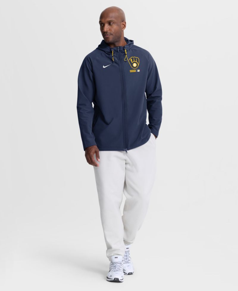 Men's Navy Milwaukee Brewers Authentic Collection Raglan Therma-FIT Full-Zip Hooded Jacket