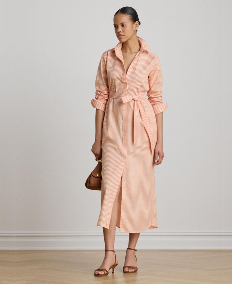 Women's Point Collar Striped End-On-End Shirt-Dress