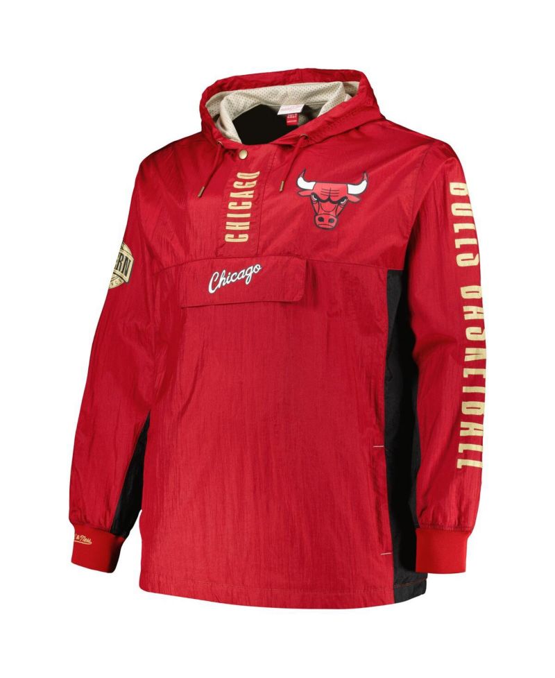 Men's Red Chicago Bulls Big and Tall Hardwood Classics Team OG 2.0 Anorak Hoodie Quarter-Zip Windbreaker Jacket