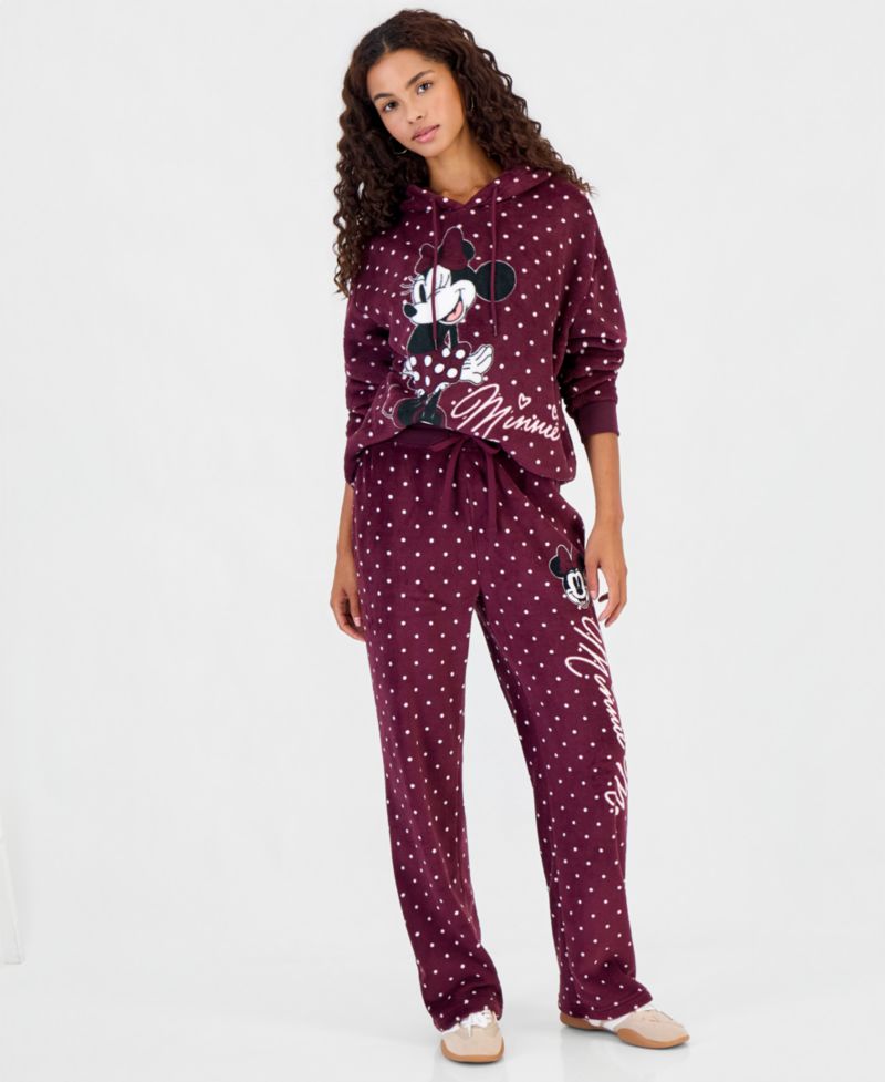 Juniors' Minnie Woobie Fleece Polka-Dot Drawstring Pants