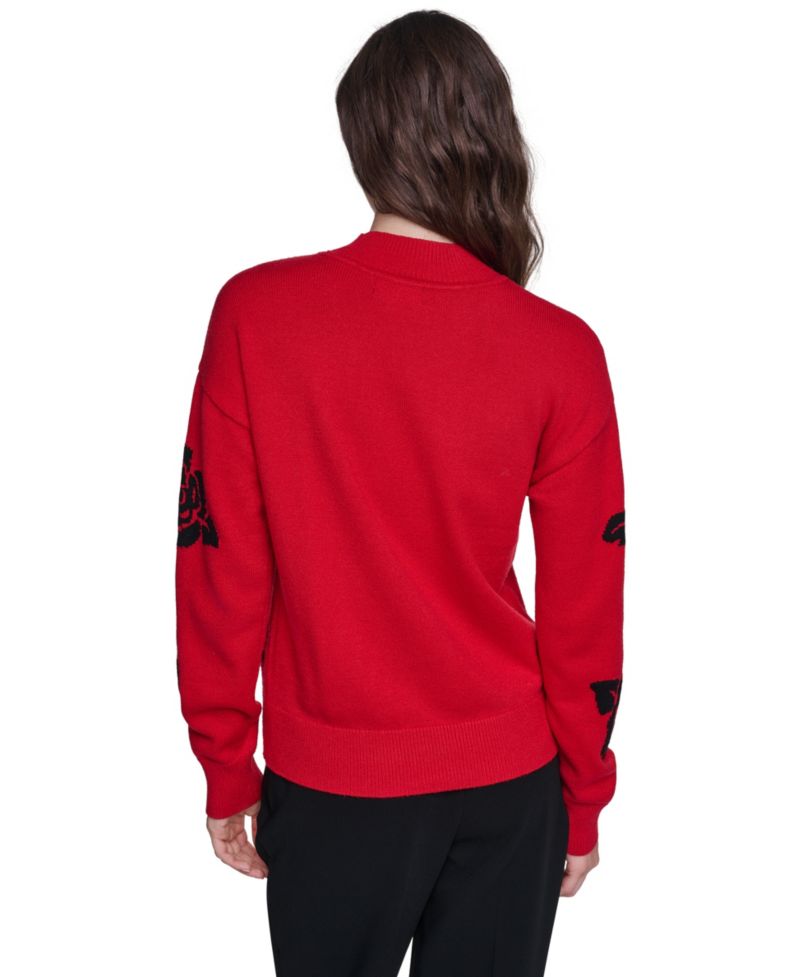 petite Mock-Neck Long-Sleeve Floral Sweater