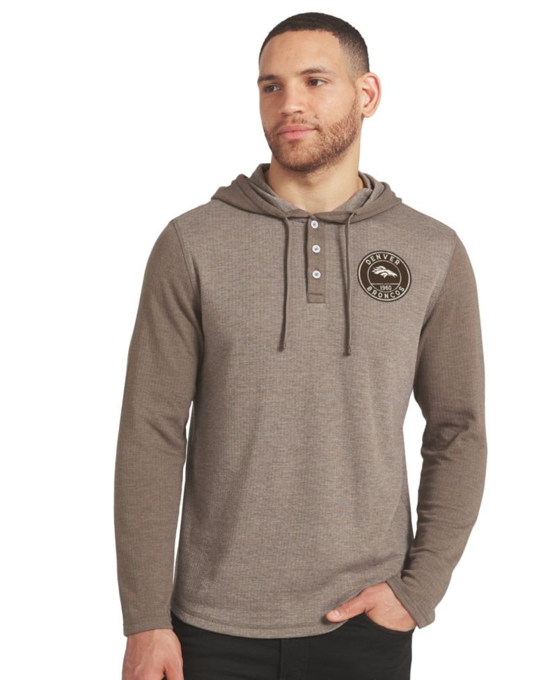 Men's Tan/Brown Denver Broncos Knit Hooded Henley Long Sleeve T-Shirt