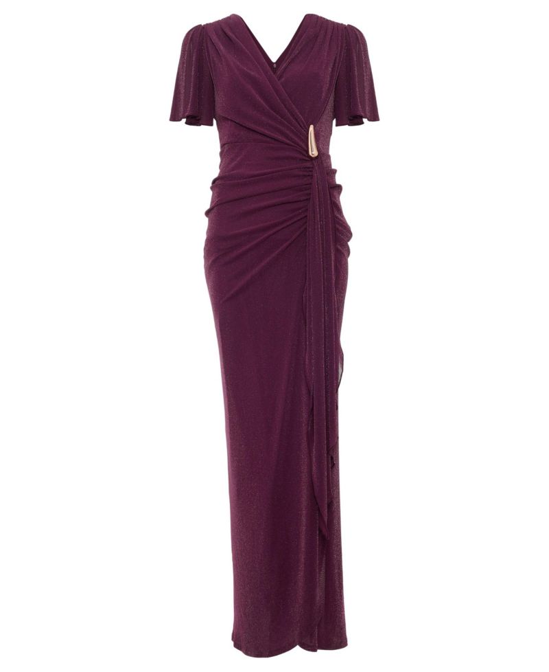 Women's Alexis Shimmering Flutter-Sleeve Wrap Maxi Dress