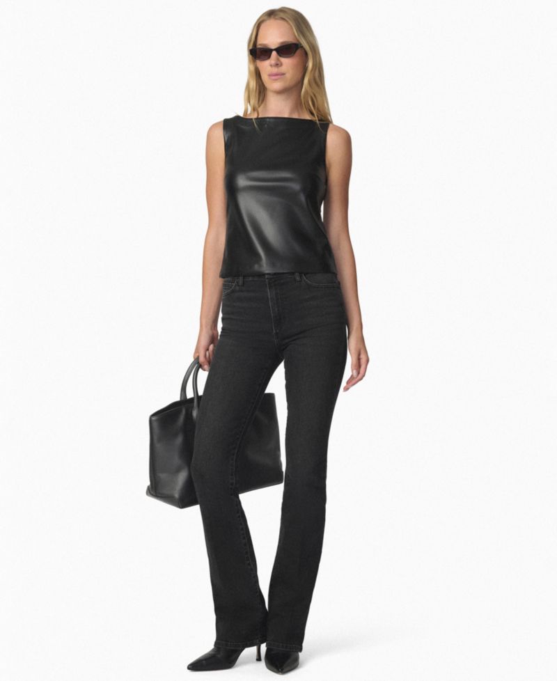 Women's Boat Neck Faux-Leather Tank Top