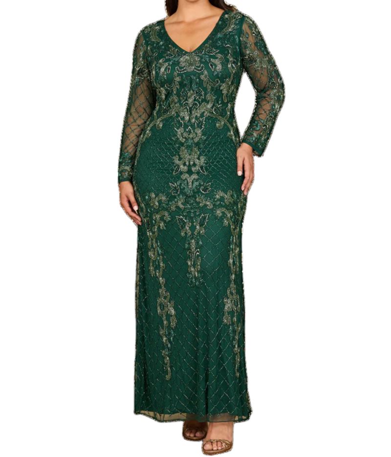 Women's Long Sleeve Contrast Beaded Gown