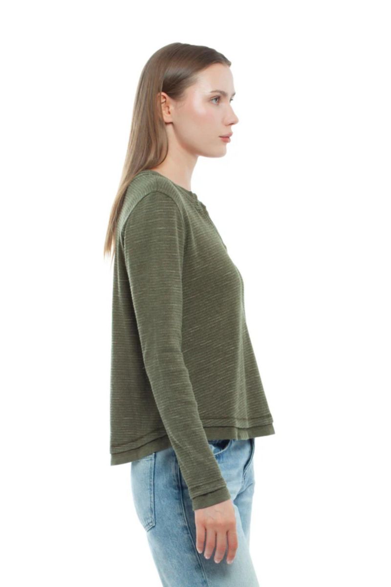Women's Long Sleeve Henley Mock Tee