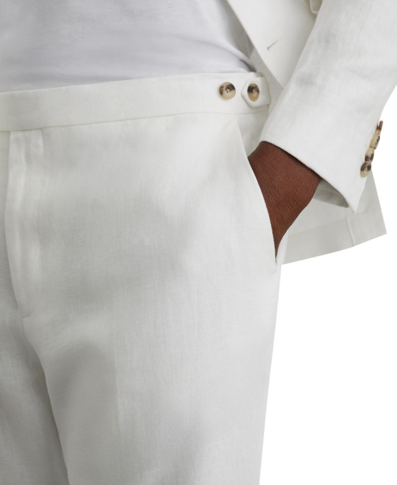 Men's Atlantic Linen Tailored-Fit Side Adjuster Waist Suit Pants
