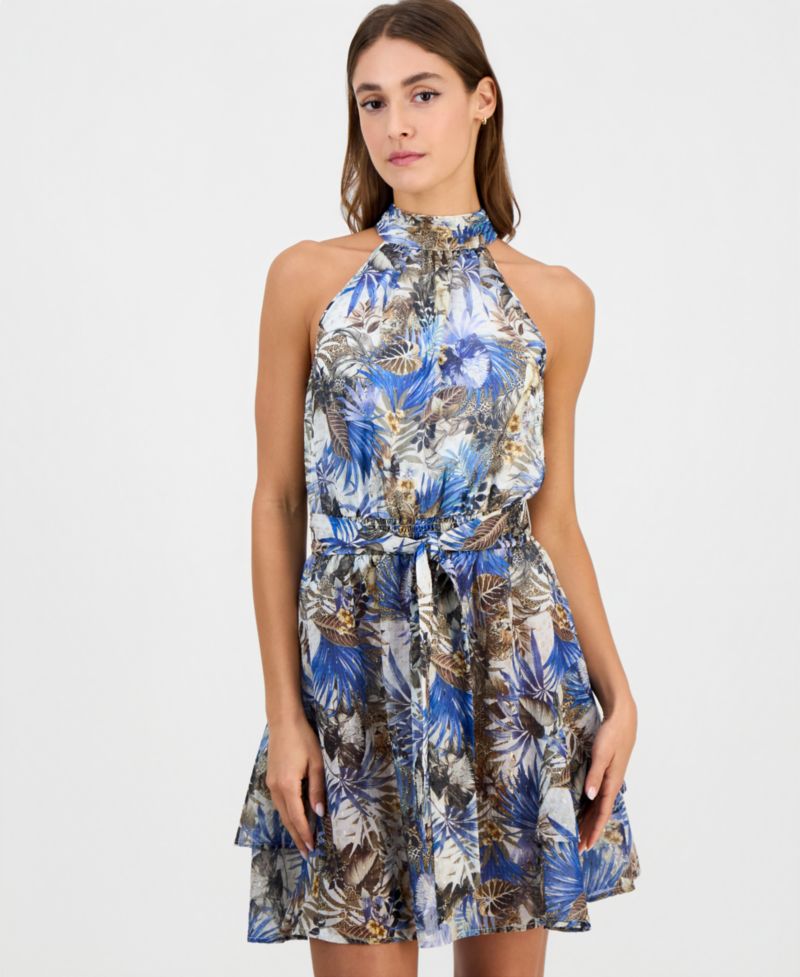 Women's Printed Tied Halter Mini Dress