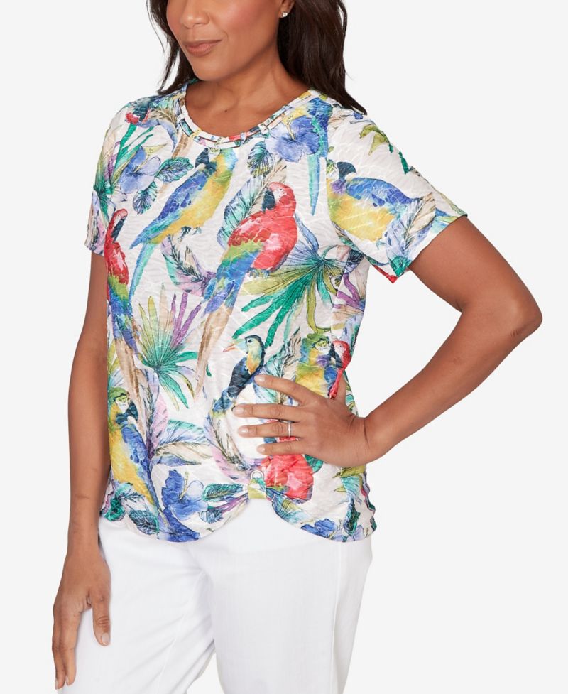Petite Parrot Tropical Beaded Neck Top