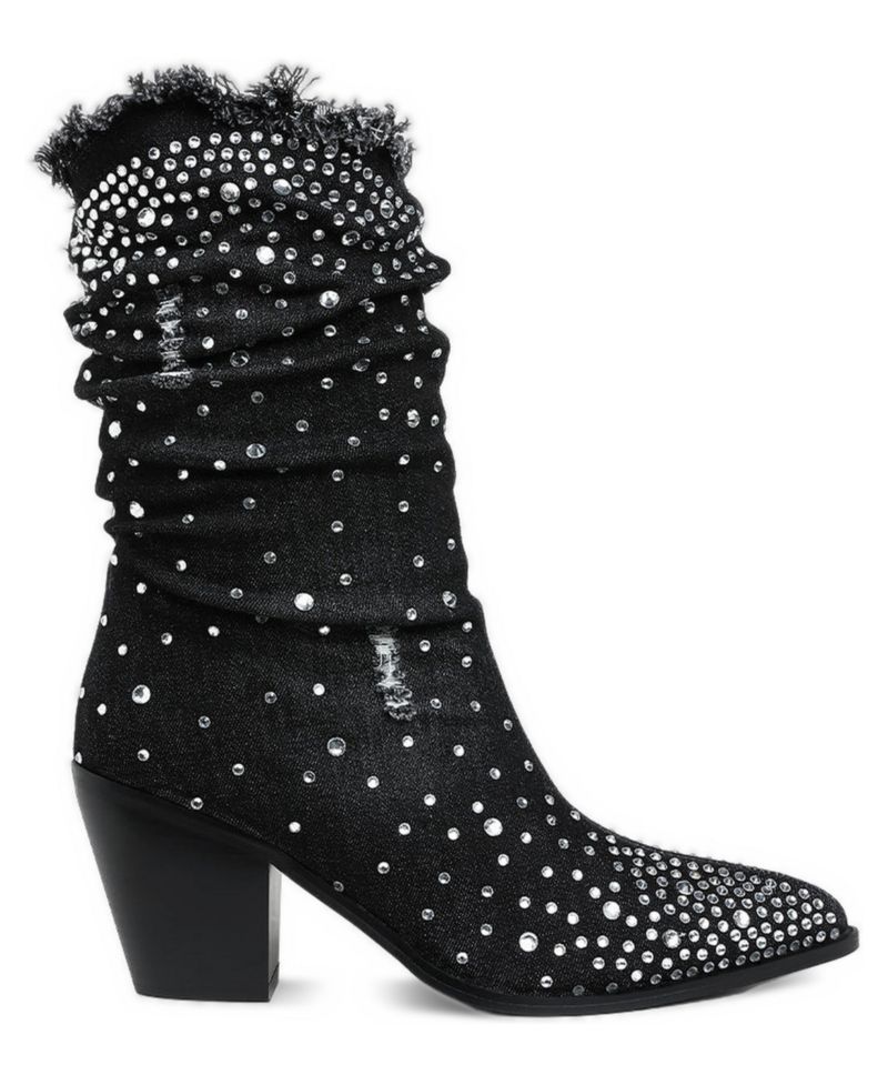 Womens Savant Diamante and Rhinestones Denim Boots