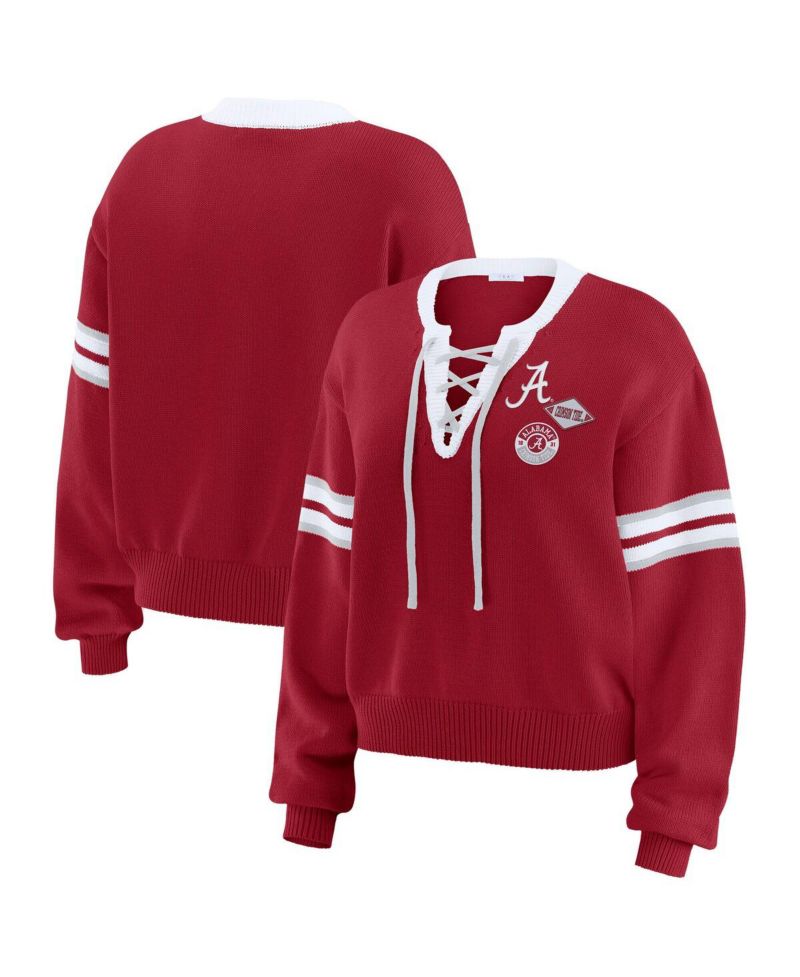 Women's Crimson Alabama Crimson Tide Lace-Up Pullover Sweater