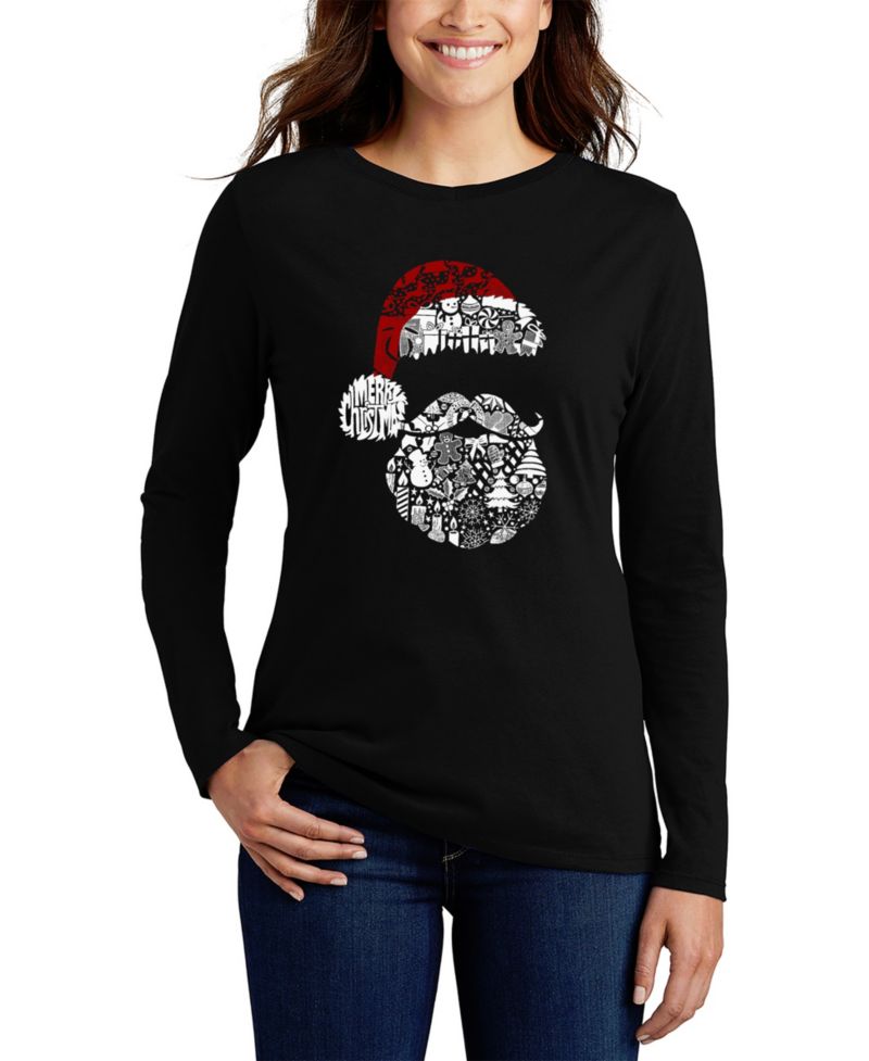 Women's Santa Pics Word Art Long-Sleeve T-Shirt