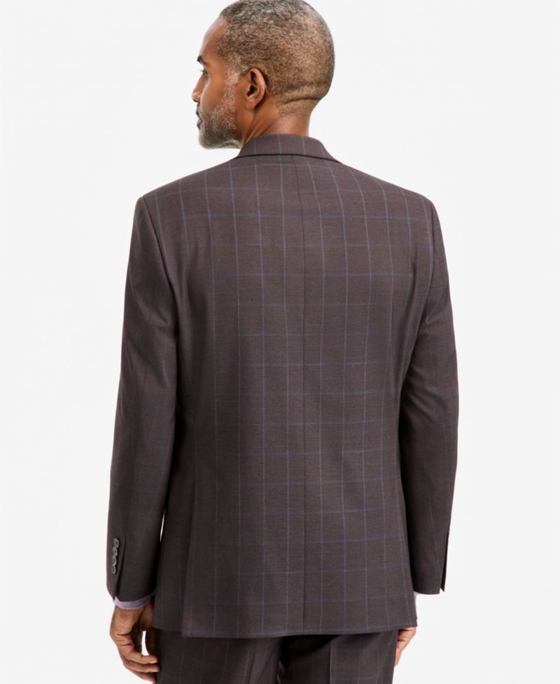 Men's Classic-Fit Brown & Blue Check Suit Separate Jacket