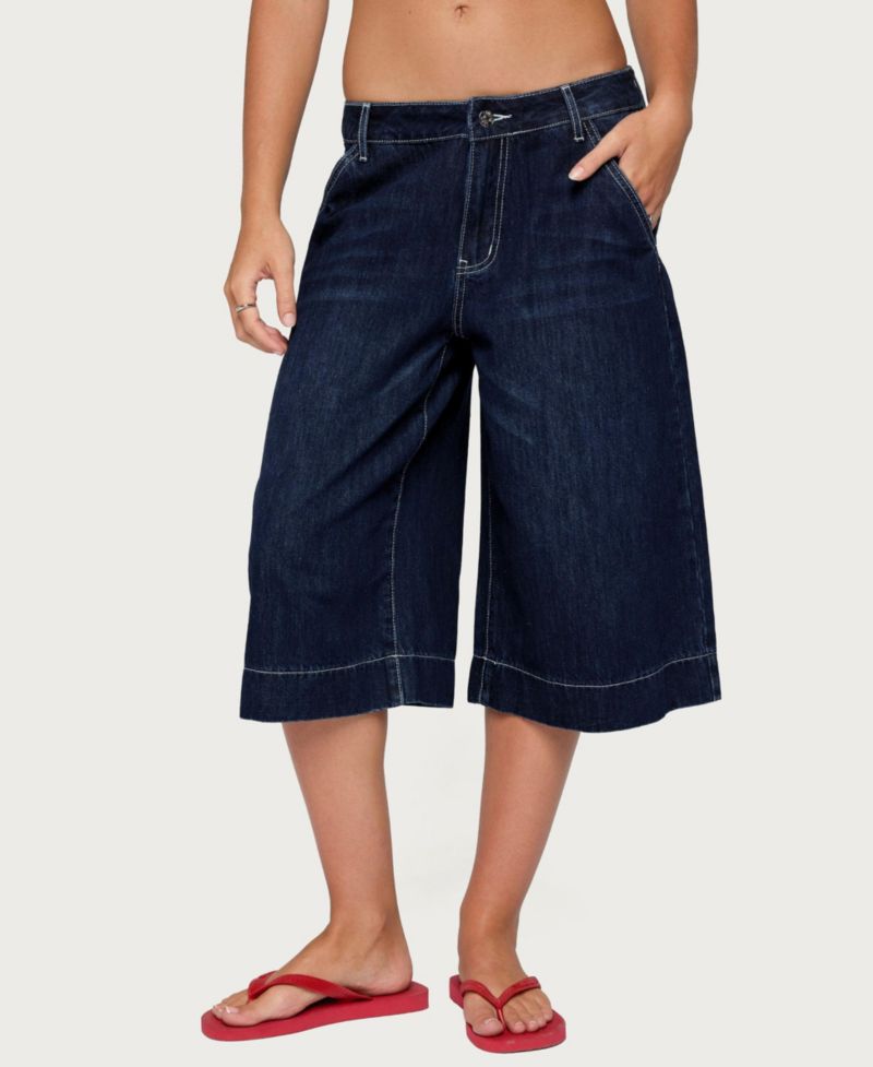 Women's Letty Low-Rise Wide-Leg Denim Bermuda Shorts, 16" Inseam
