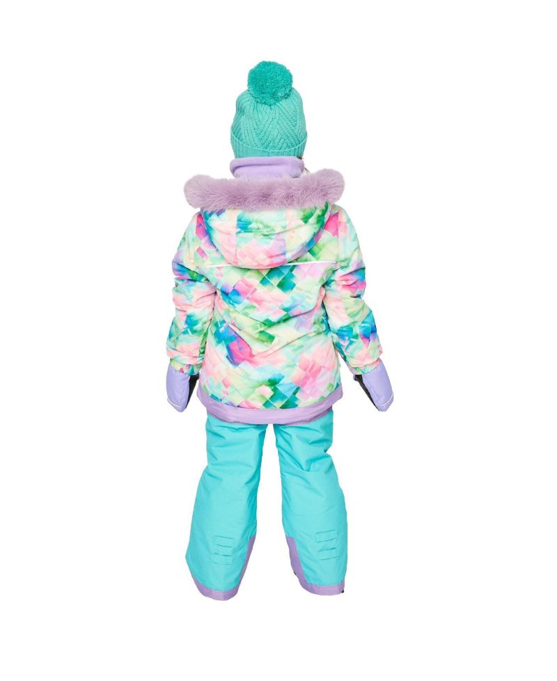 Big Girls Girl(6-14) Two Piece Play Snowsuit Multicolored with A Diamond Pattern with Turquoise and Purple Pants