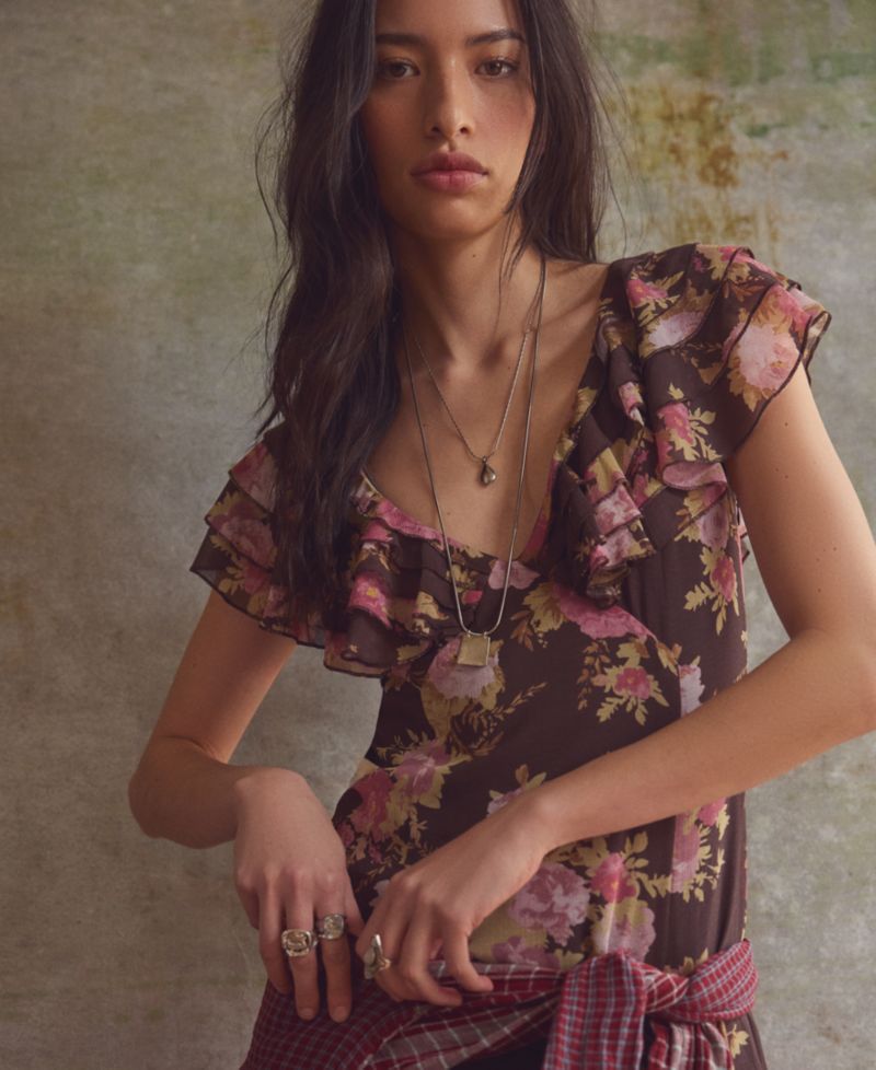 Women's Forsythia Maxi Floral-Print Short-Sleeve V-Neck Dress