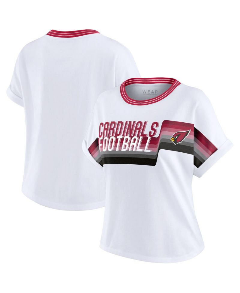 Women's White Arizona Cardinals Cropped Center Stripe Dolman T-Shirt