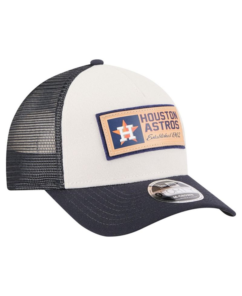 Men's Stone/Navy Houston Astros Text A-Frame Trucker 9FORTY Hat