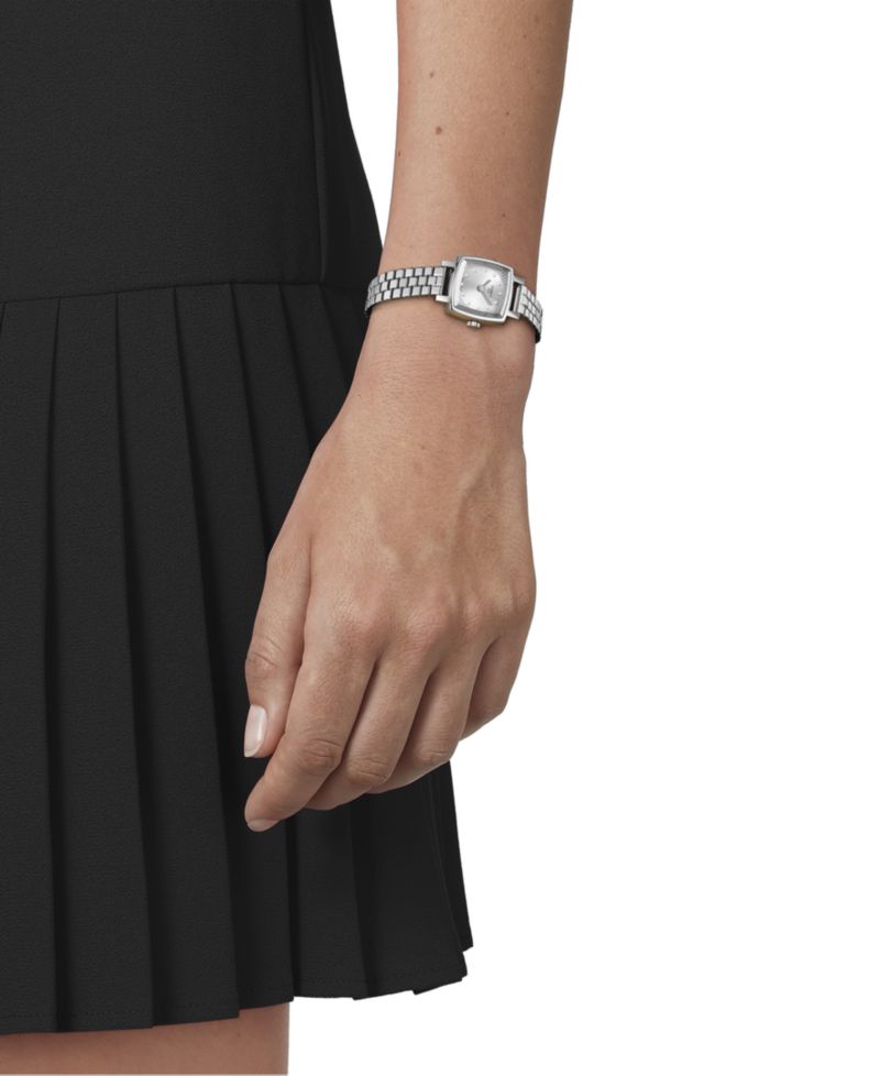 Women's Swiss Lovely Square Diamond Accent Stainless Steel Bracelet Watch 20mm