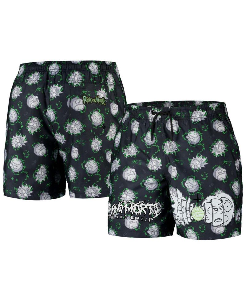 Men's Black Rick and Morty '90s Rave Rickvival Allover Print Shorts
