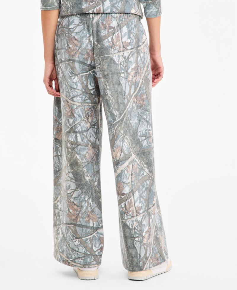 Juniors' Fleece Wide Leg Camo Pants
