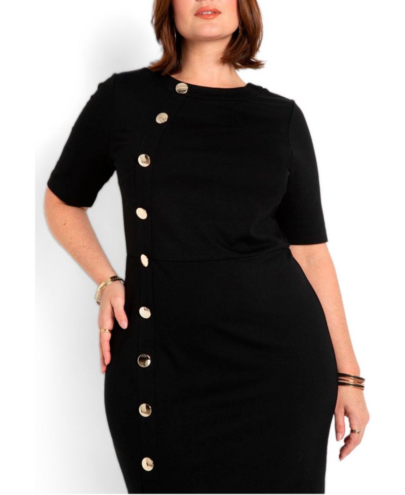 Women's Button Detail Workwear Midi Dress