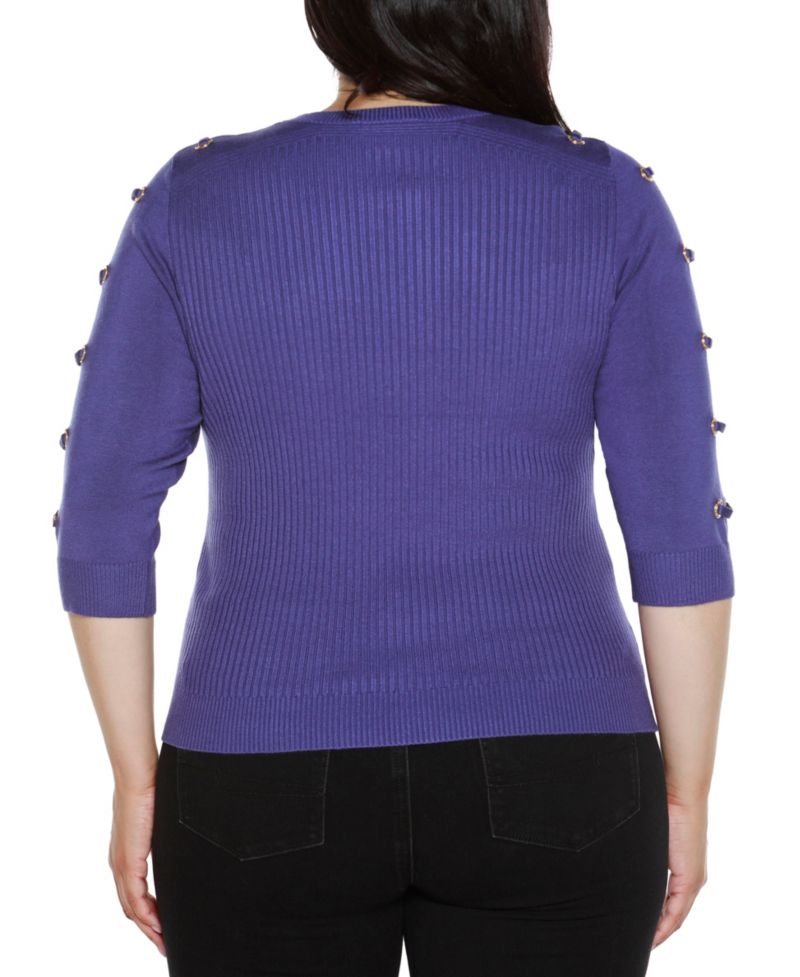 Plus Size Grommet-Trim Ribbed Sweater