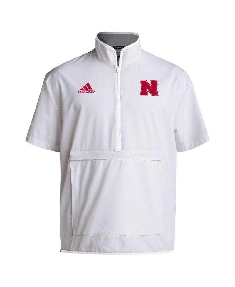 Men's White Nebraska Huskers Coaches Sideline Half-Zip Short Sleeve Jacket