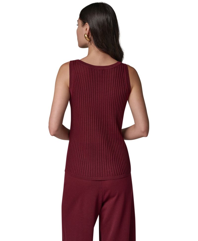 Women's Ribbed-Knit Open-Stitch Scoop Neck Tank Top