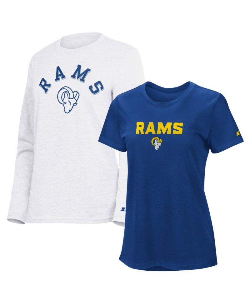 Women's Royal/Ash Los Angeles Rams Short Sleeve Long Sleeve T-Shirt Combo Pack