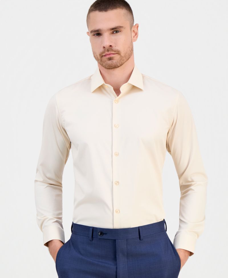 Men's Slim-Fit Solid Four-Way Stretch Dress Shirt