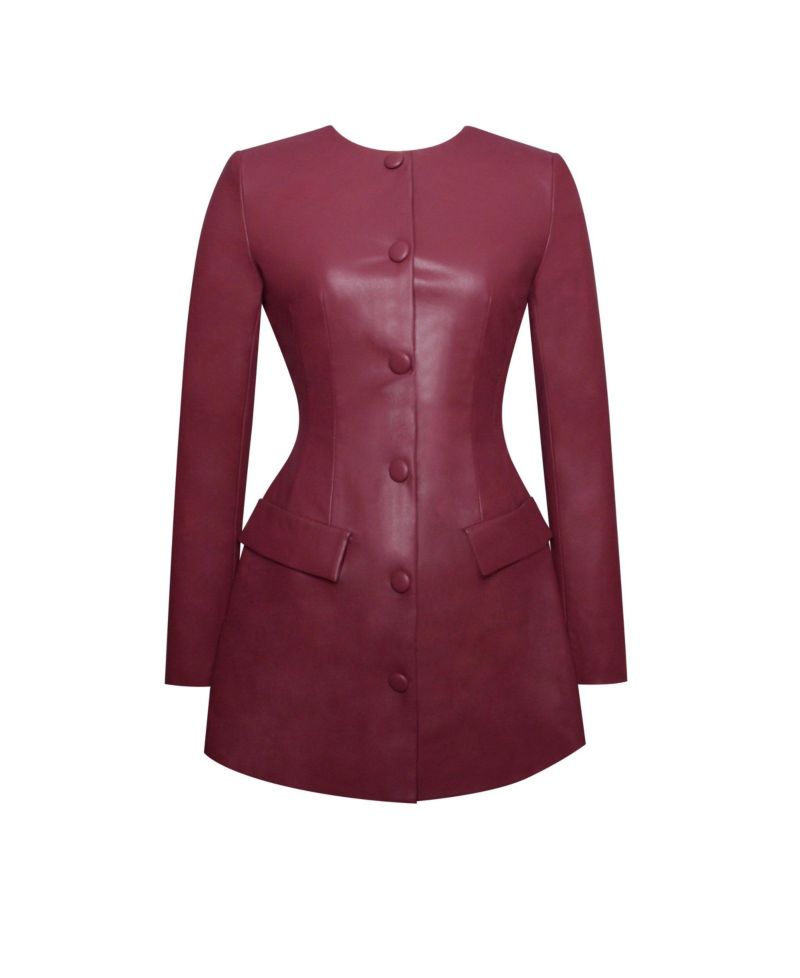Women Baila Burgundy Faux Leather Blazer Mini Dress
