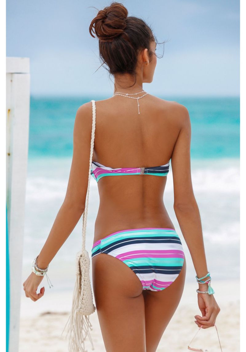 Women's Striped Classic Bikini Ruched Swim Bottom