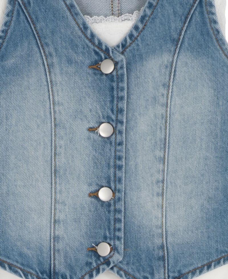 Girls' 7-12 Denim Sleeveless Vest, Cami Top and Printed Skirt, 3-Piece Set