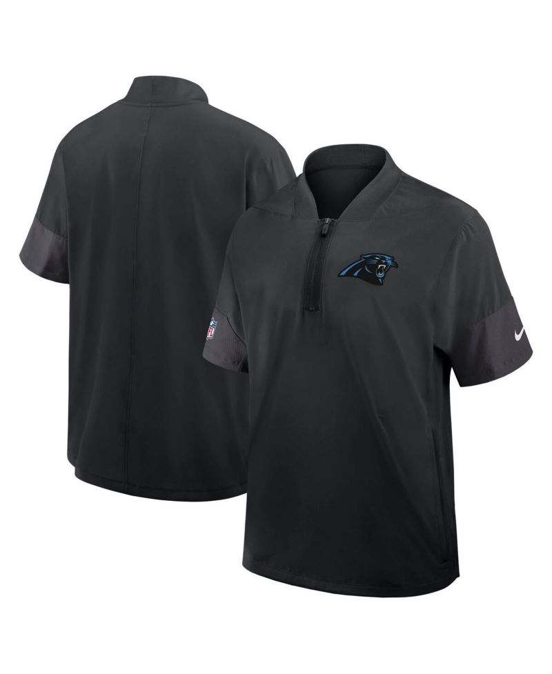 Men's Black Carolina Panthers Sideline Short Sleeve Quarter-Zip Coach Jacket