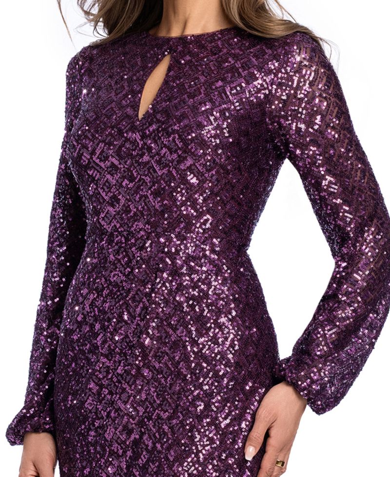 Women's Sequin Long-Sleeve Keyhole Dress