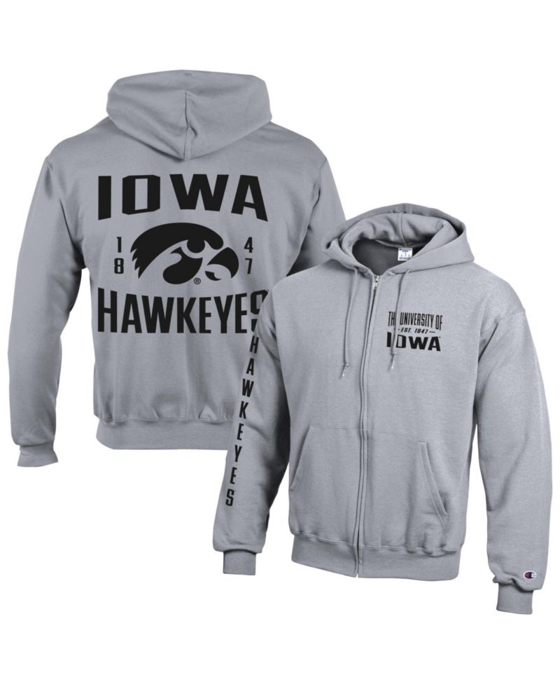 Men's Heather Gray Iowa Hawkeyes Varsity Powerblend Full-Zip Fleece Hoodie
