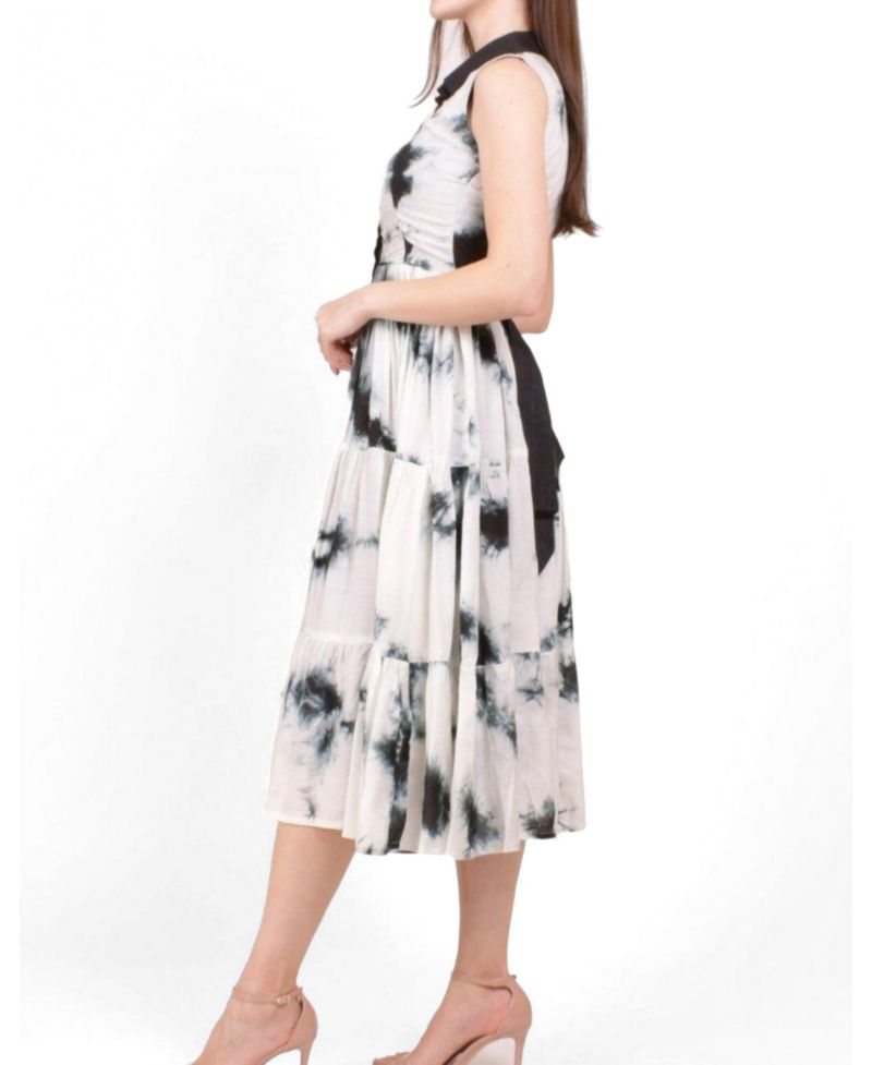 Women's Hand Tie-Dye Tiered Button Midi Dress