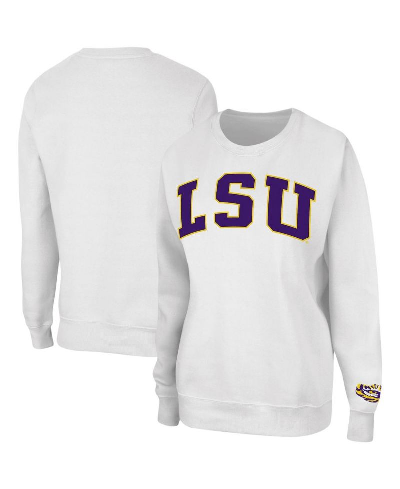 Women's White LSU Tigers Campanile Pullover Sweatshirt