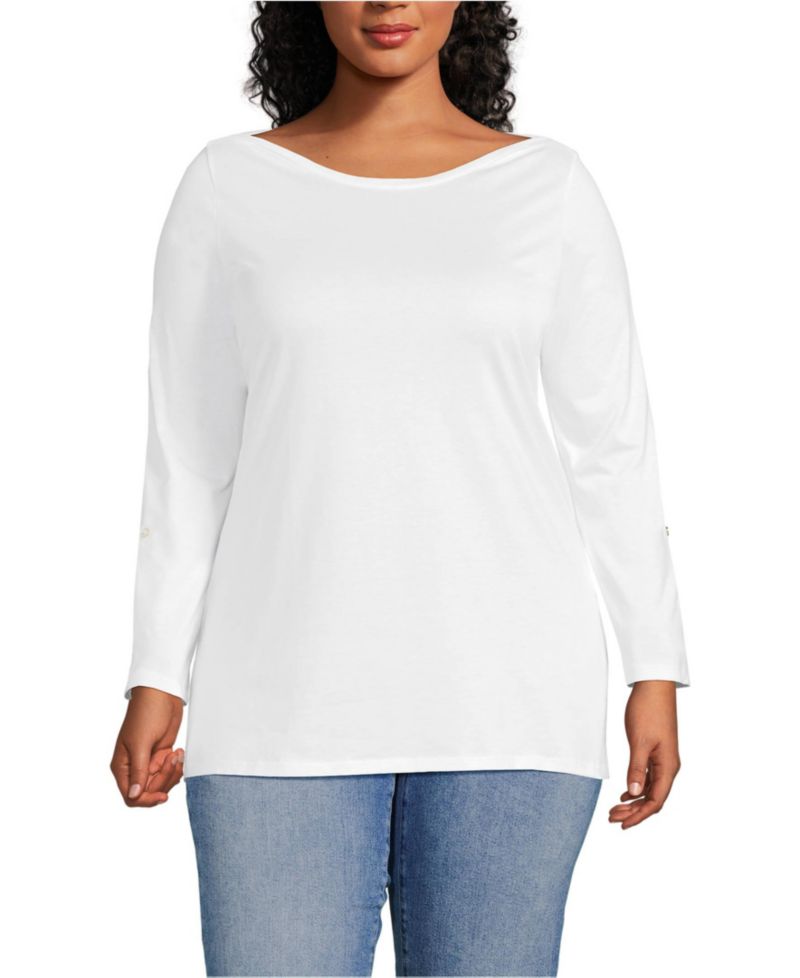 Women's Plus Size Supima Cotton Adjustable 3/4 Sleeve Boatneck Tunic