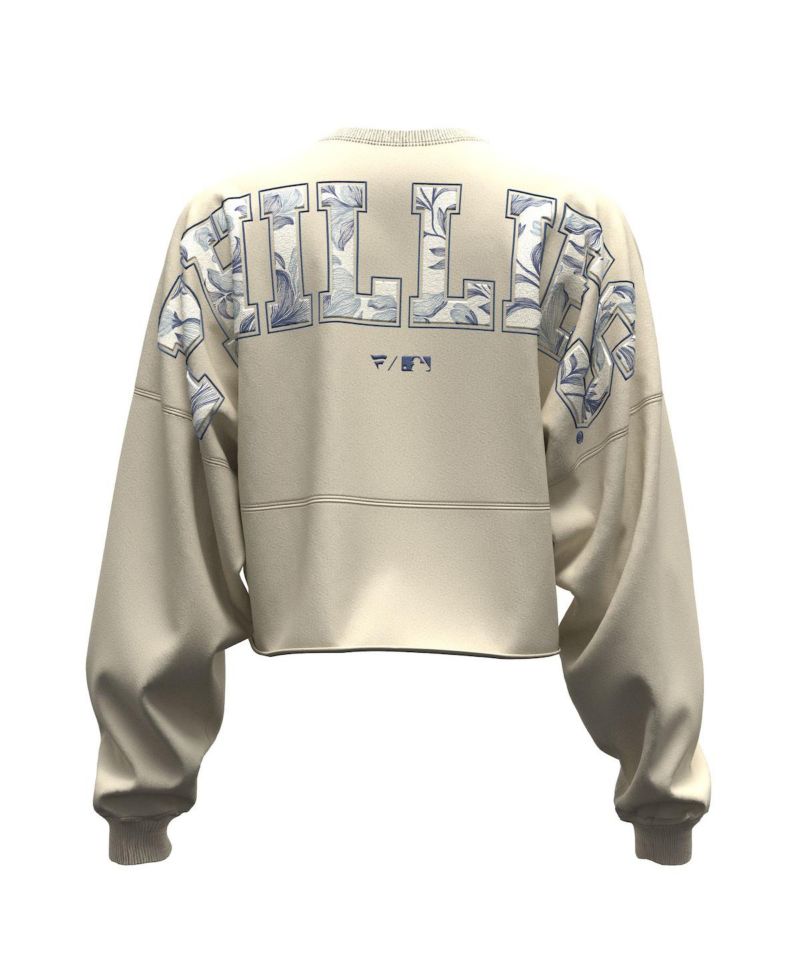 Women's Light Beige Philadelphia Phillies Spirit Floral Script Cropped Long-Sleeve T-Shirt