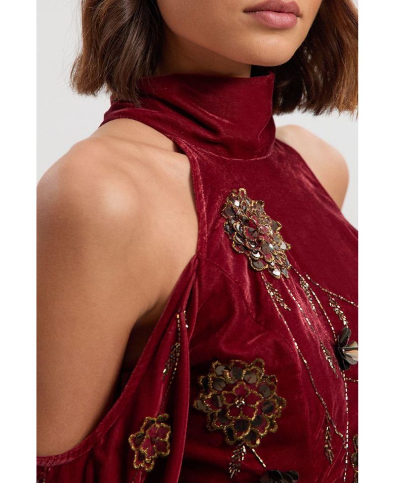 Women's Embroidered High Neck Maxi Dress