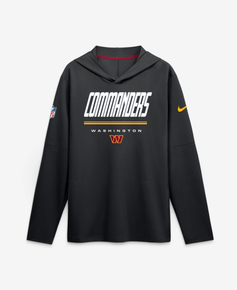 Men's Black Washington Commanders Sideline Lightweight Long Sleeve Hooded Dri-FIT T-Shirt
