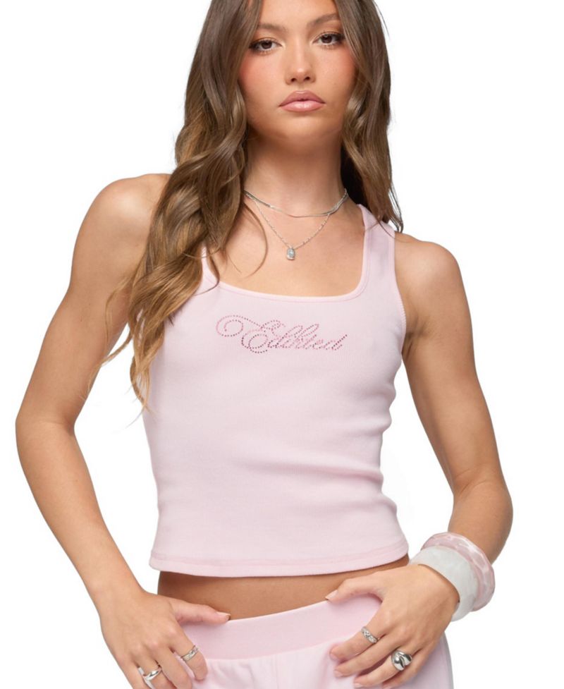Women's Studio Rhinestone Ribbed Tank Top