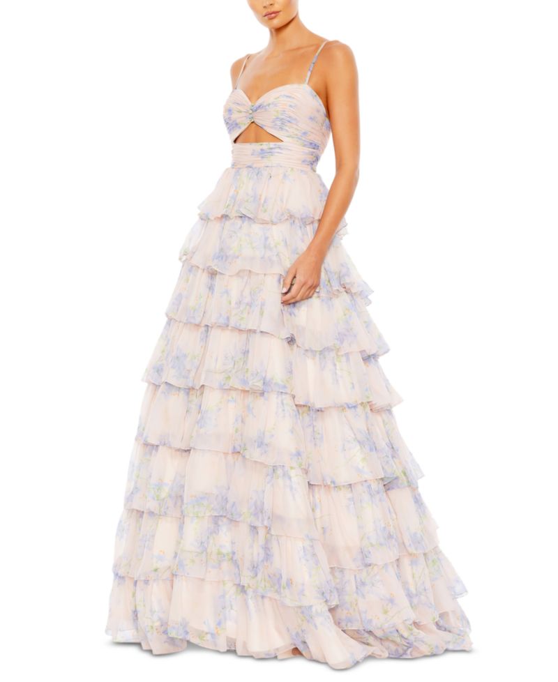 Women's Floral Cut Out Ruffle Tiered Gown