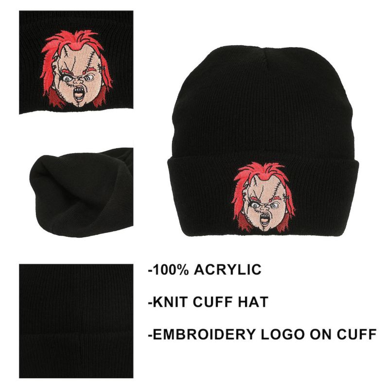 Men's Embroidery Black Acrylic Knit Standard Cuff Beanie