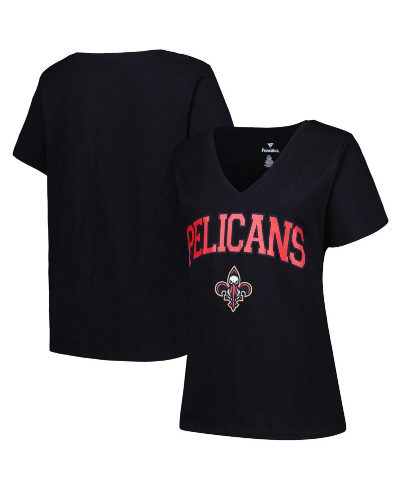 Women's Black New Orleans Pelicans Plus Size Arch Over Logo V-Neck T-shirt