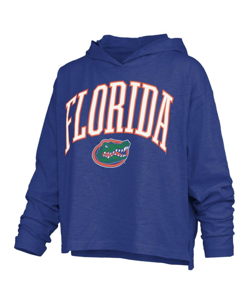 Women's Royal Florida Gators Nelson Arch Over Logo Long Sleeve Hooded Slub T-Shirt