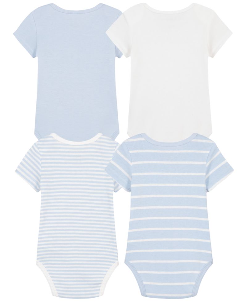 Baby Boys' Logo and Stripe Print Short-Sleeve Bodysuits, 4-Pack