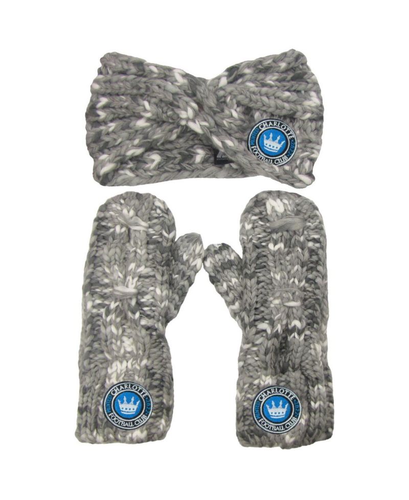 Women's Gray Charlotte FC Marled Headband and Mittens Set